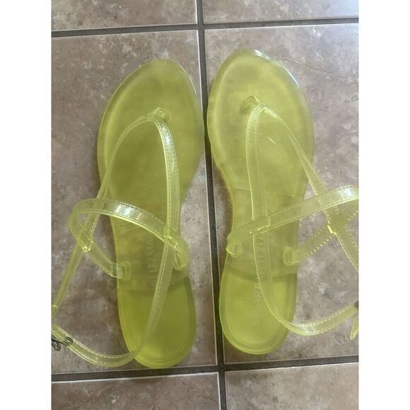 NEW Stuart Weitzman 11 Jelly Flat Sandals Neon Yellow - Picture 1 of 3